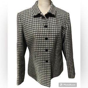 Talbots Petite Womens Black and White Houndstooth Blazer Size 12